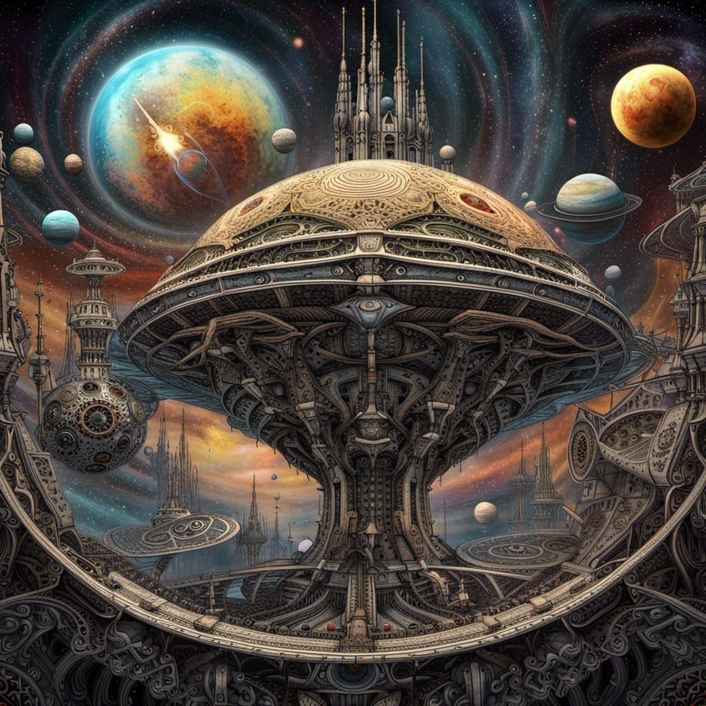 Gothic Starship in Hyperdetailed Cosmic Art