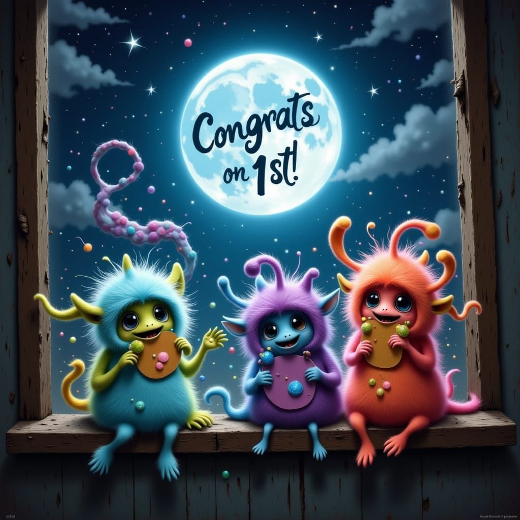 Playful Monsters Celebrate with Glittery Signs
