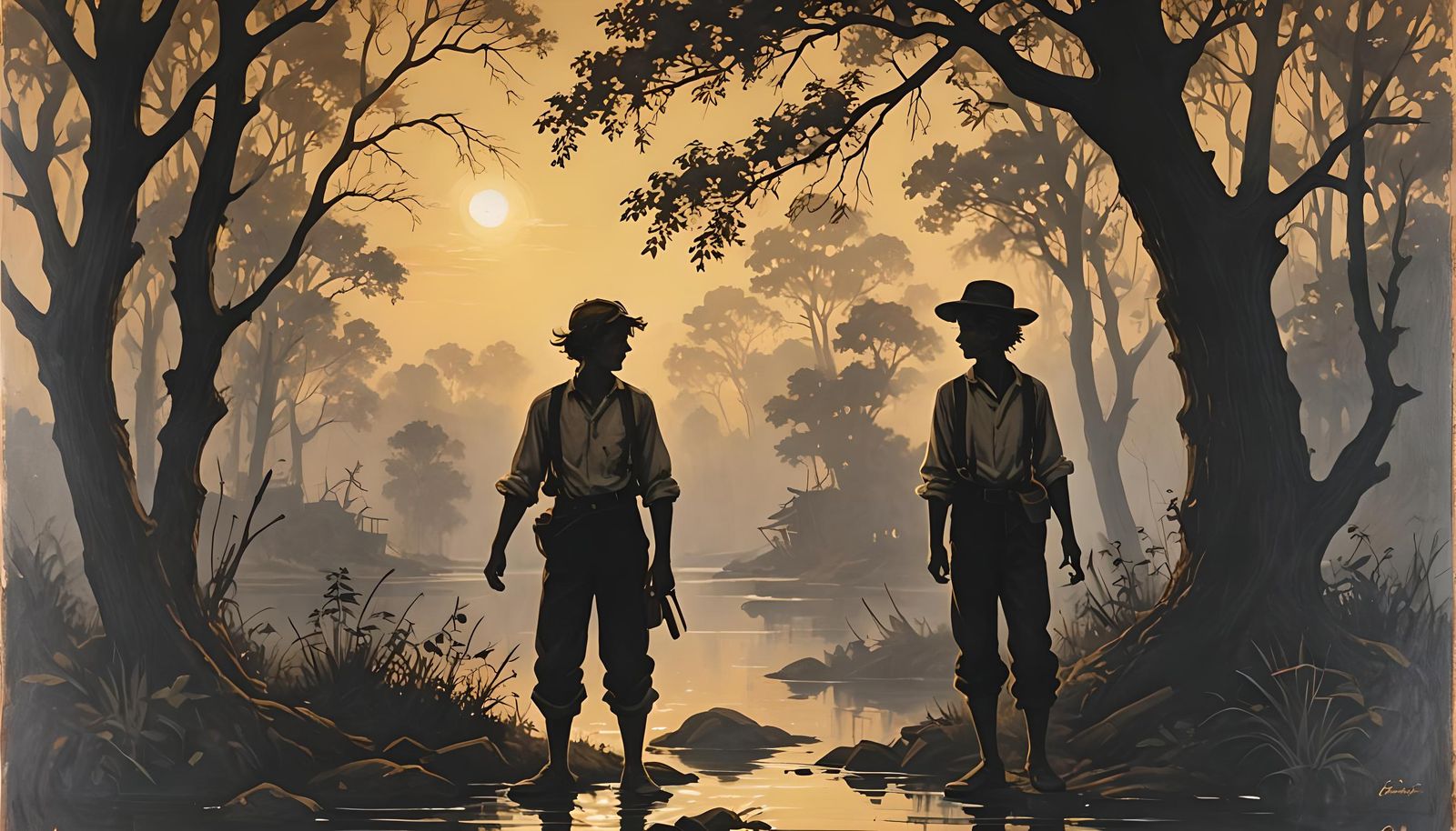 Tom Sawyer and Huckleberry Finn Silhouettes