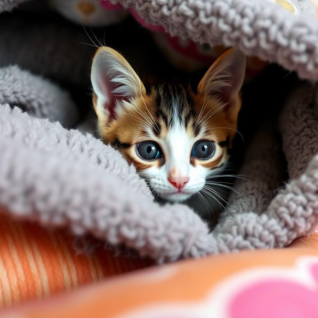 Cute Kitten Peeks Out From Blanket