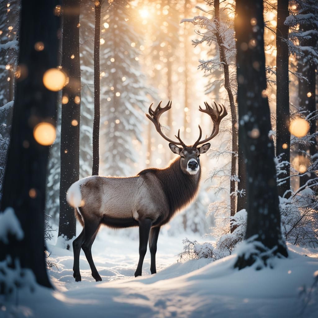 Majestic Reindeer in Winter Wonderland