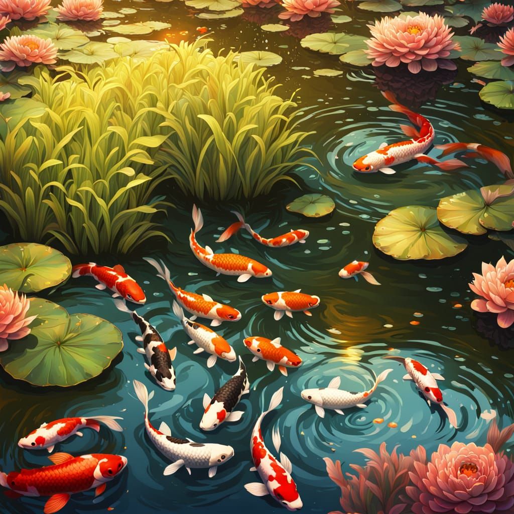 Koi Pond in Splash Art Style