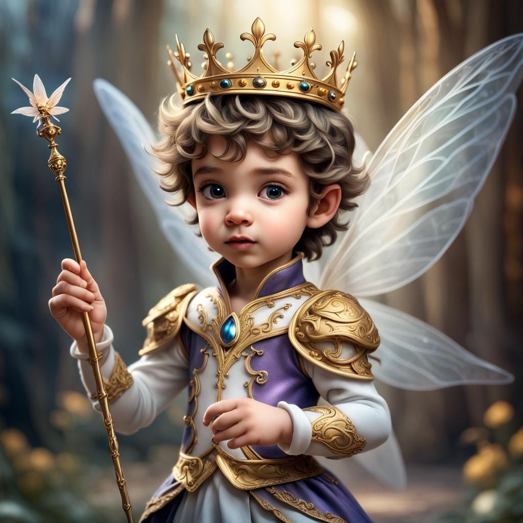 Cute Fairy Prince with Wand in Flight
