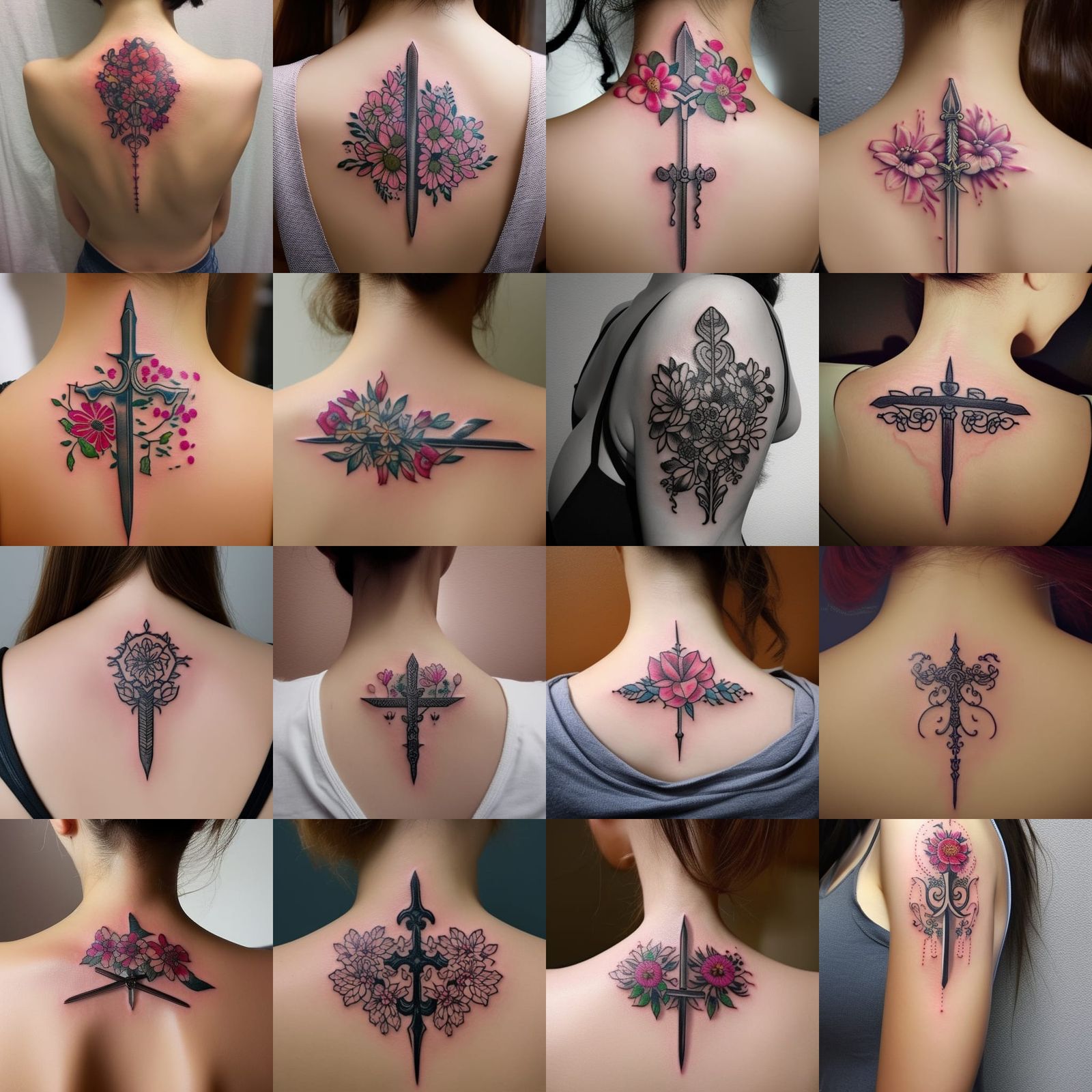 Floral Sword Tattoo: Delicate Feminine Design