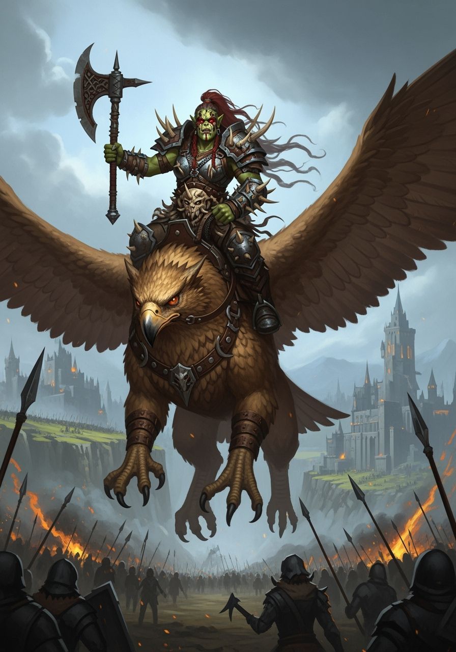 Orc Princess Rides Griffin into Battle