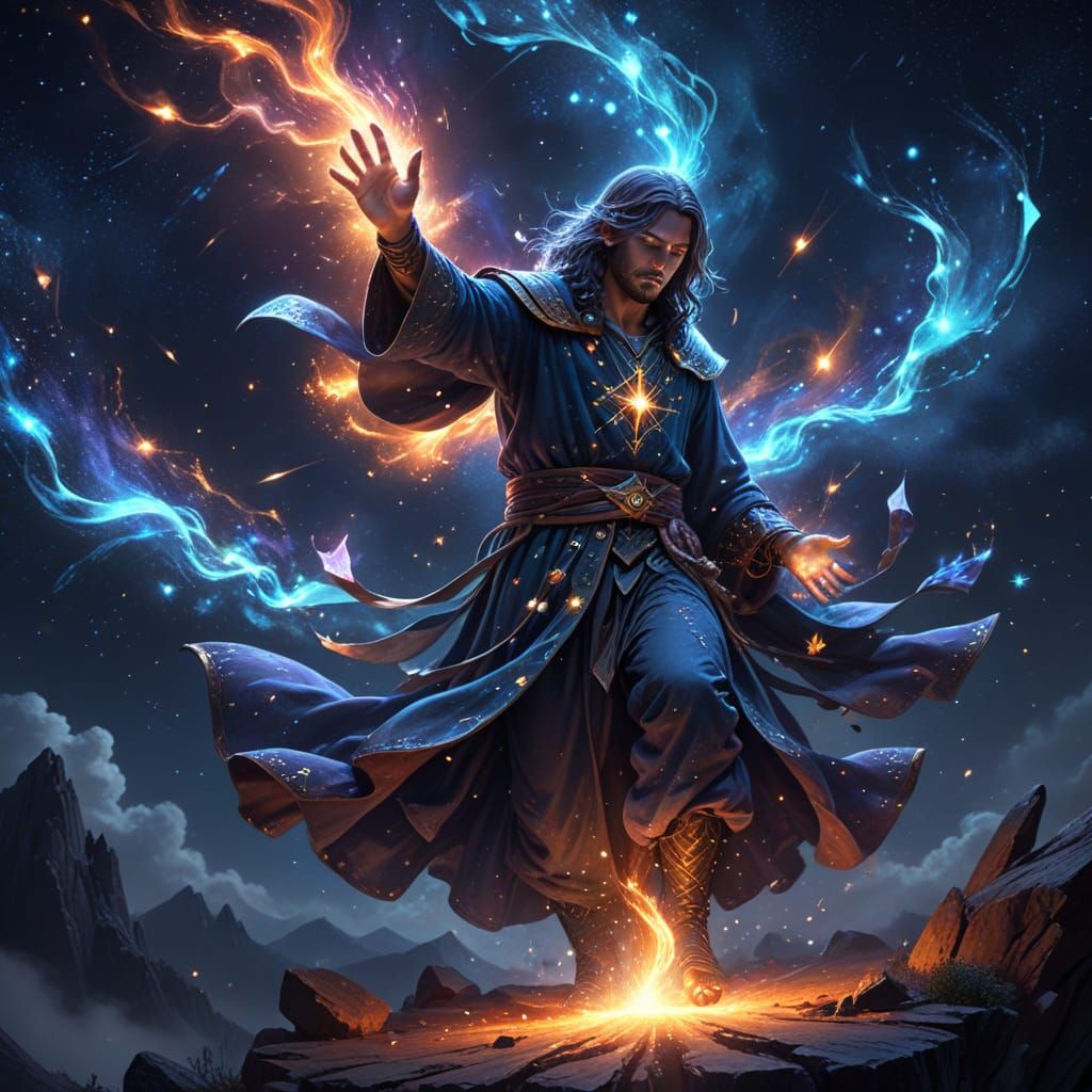 Sorcerer Draws Astral Energy: Fantasy Digital Art