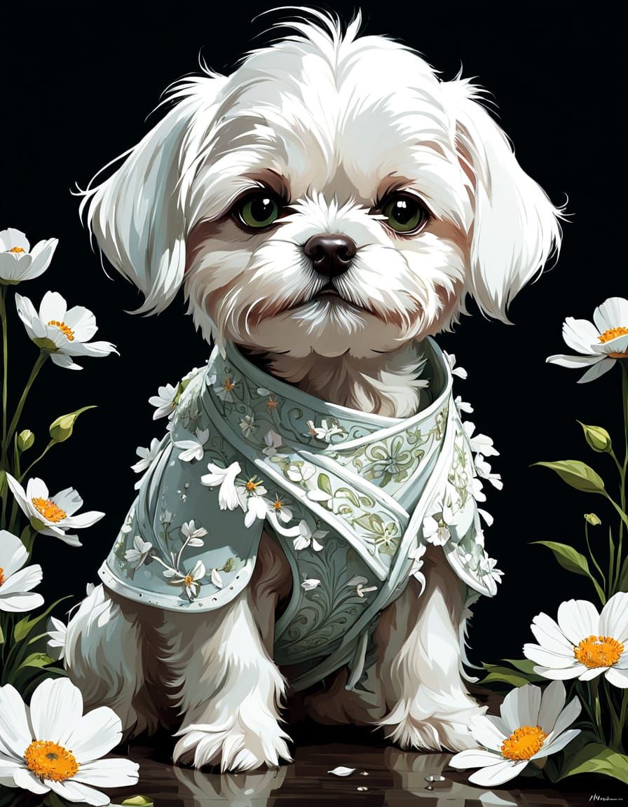 Charming Springtime Puppy in Vibrant Floral Attire