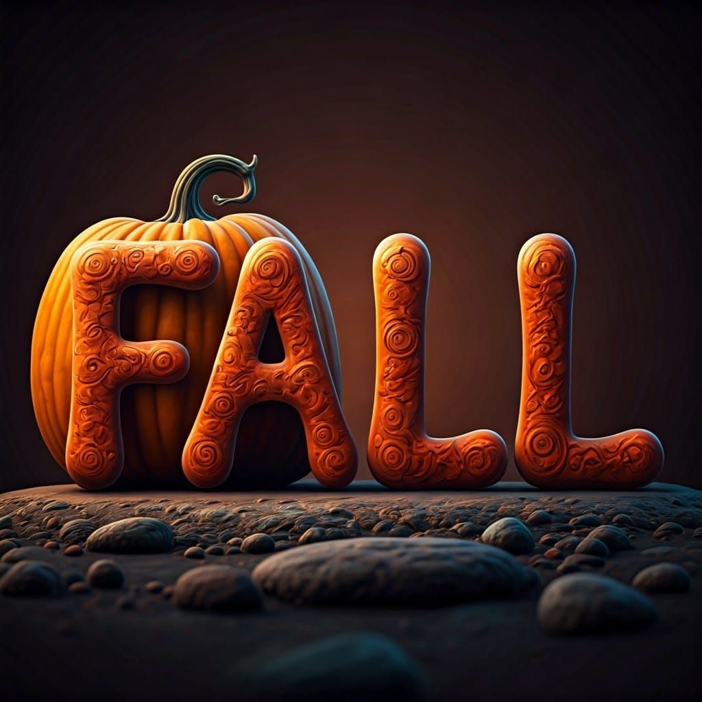 Whimsical Autumn Scene with Orange Bubble Letters