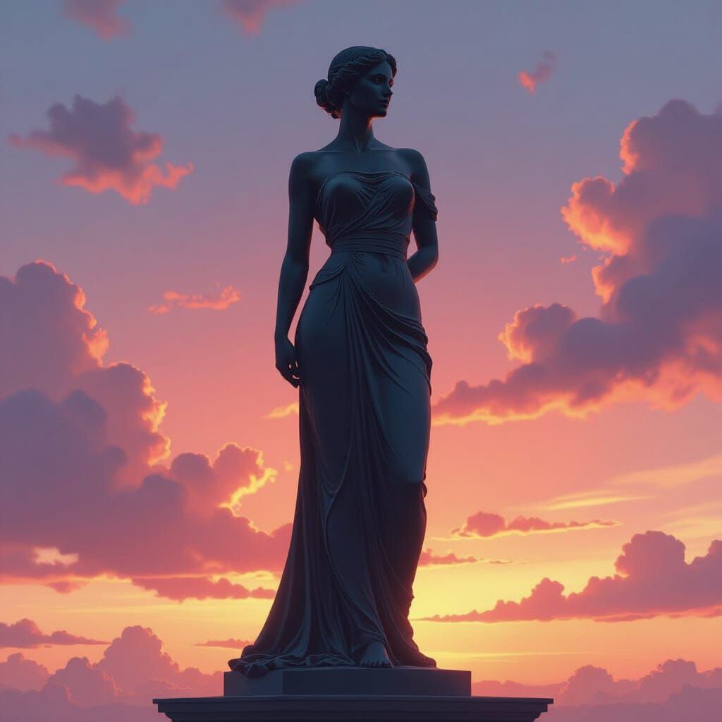 Statuesque Woman Against Vivid Gradient Sunset