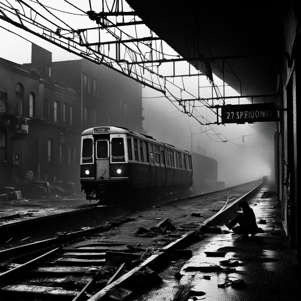 Punk Model in Abandoned Subway: Film Noir Style
