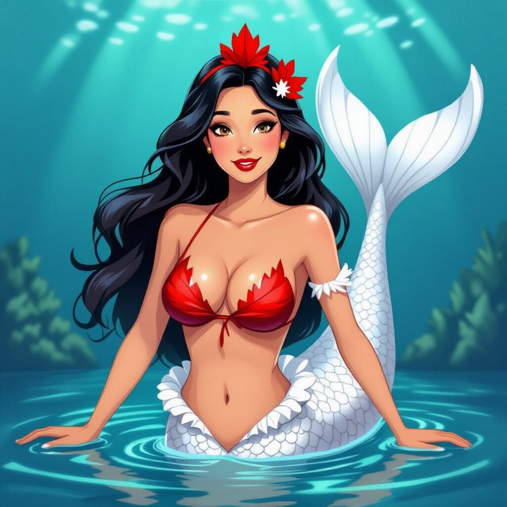 Mermaid with Glistening Tail and Canadian Leaf