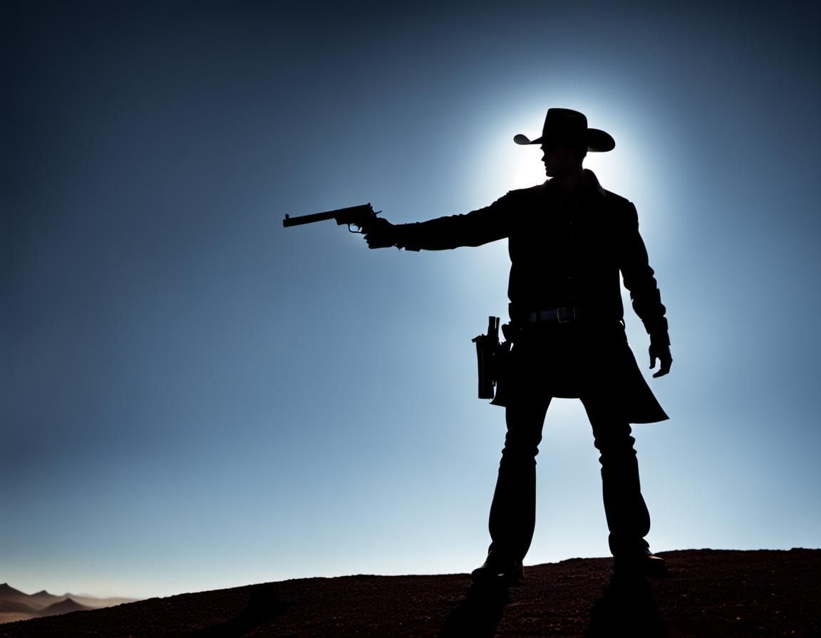 Cowboy Silhouette in Desert Contre-Jour
