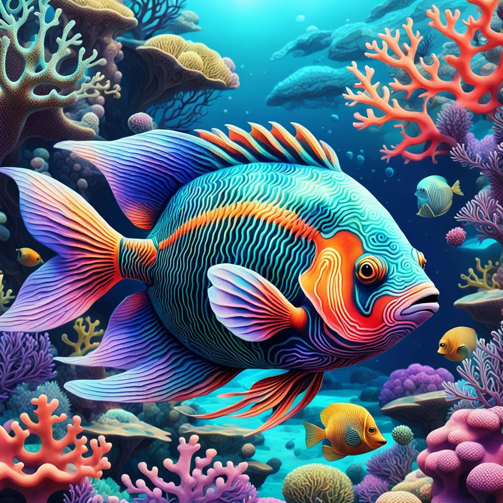 Colorful Fish in Coral Reef: Detailed Matte Painting