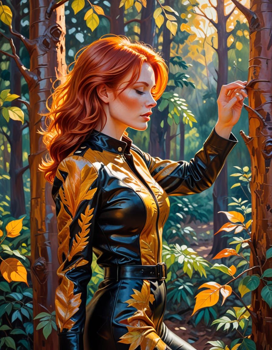 Redhead in Leather: A Fauvist Oil Painting