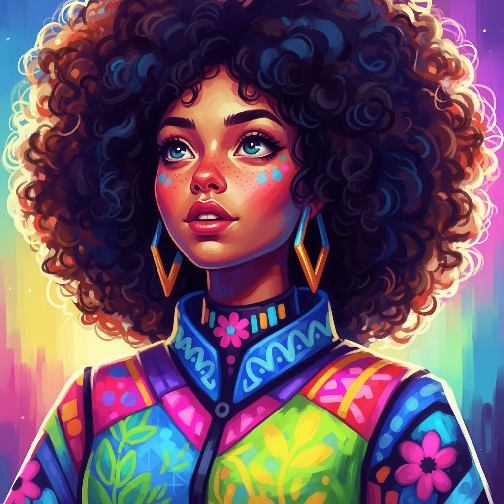 Woman with Afro Hairstyle in Digital Art Style