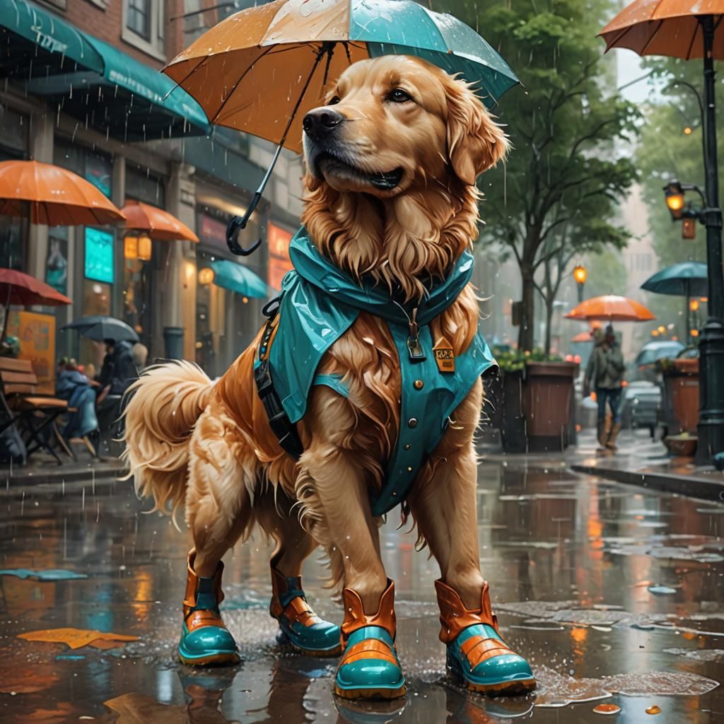 Golden Retriever in Boots: Hyperdetailed Concept Art