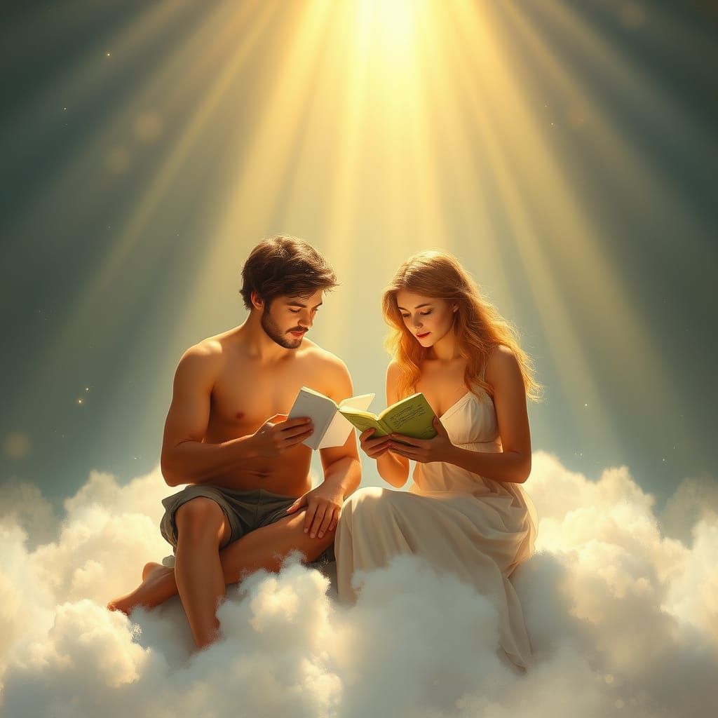 Lovers Reading Poetry on Cloudbank in Ethereal Light