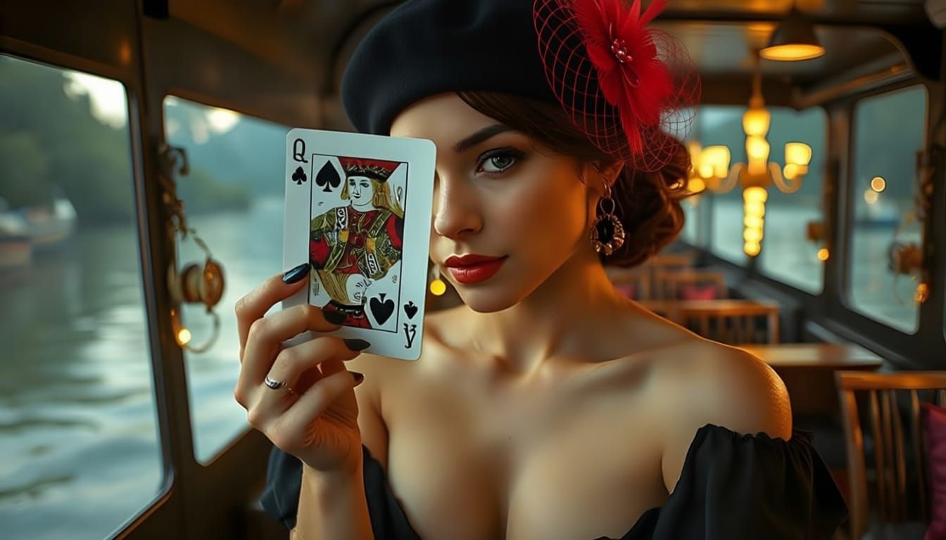 Riverboat Card Player with Mirror Queen of Spades