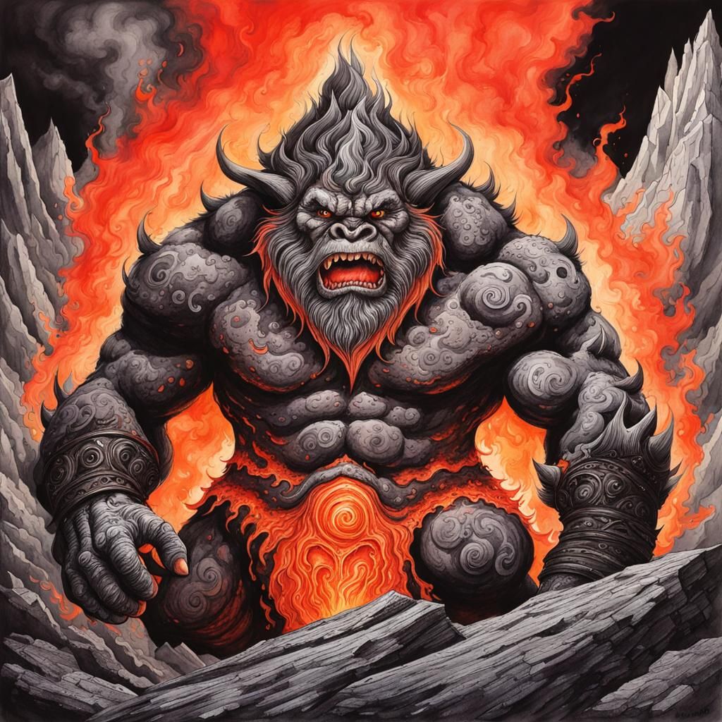 Volcanic Fire Giant Watercolor Art Splash