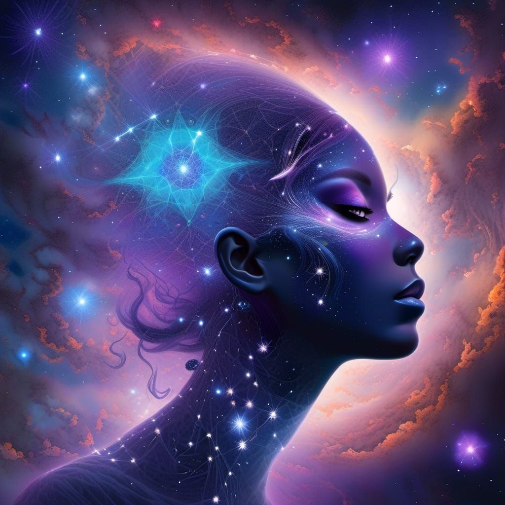 Celestial Nebula Being in Cosmic Night Sky