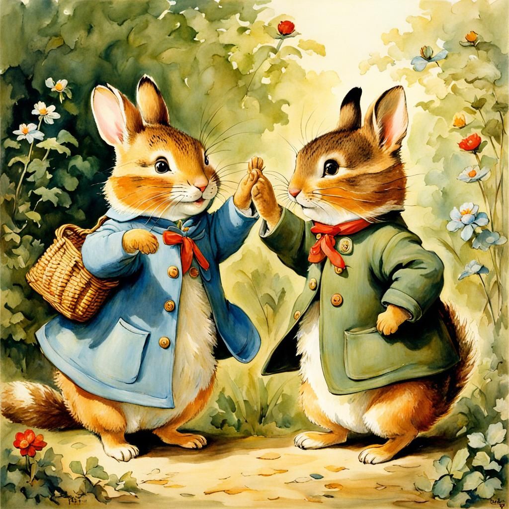 Friends High-Five in Adorable Artistic Painting