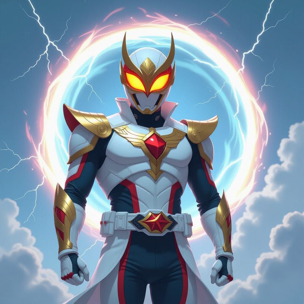 Dynamic Kamen Rider with Golden Mask in Vibrant Concept Art