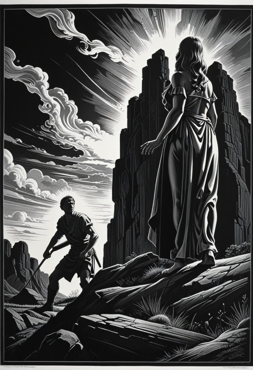 Dramatic Illustration in Woodcut Style
