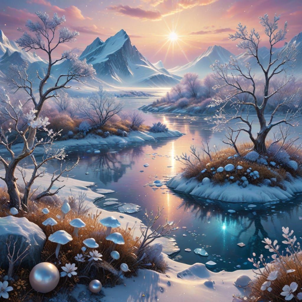 Arctic Tundra with Glittery Ice in Surreal Style