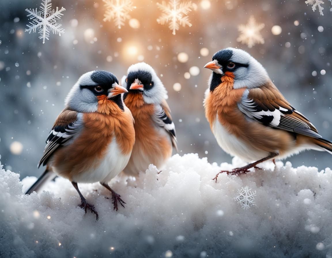 Bullfinch Family Celebrates Christmas in Winter Wonderland