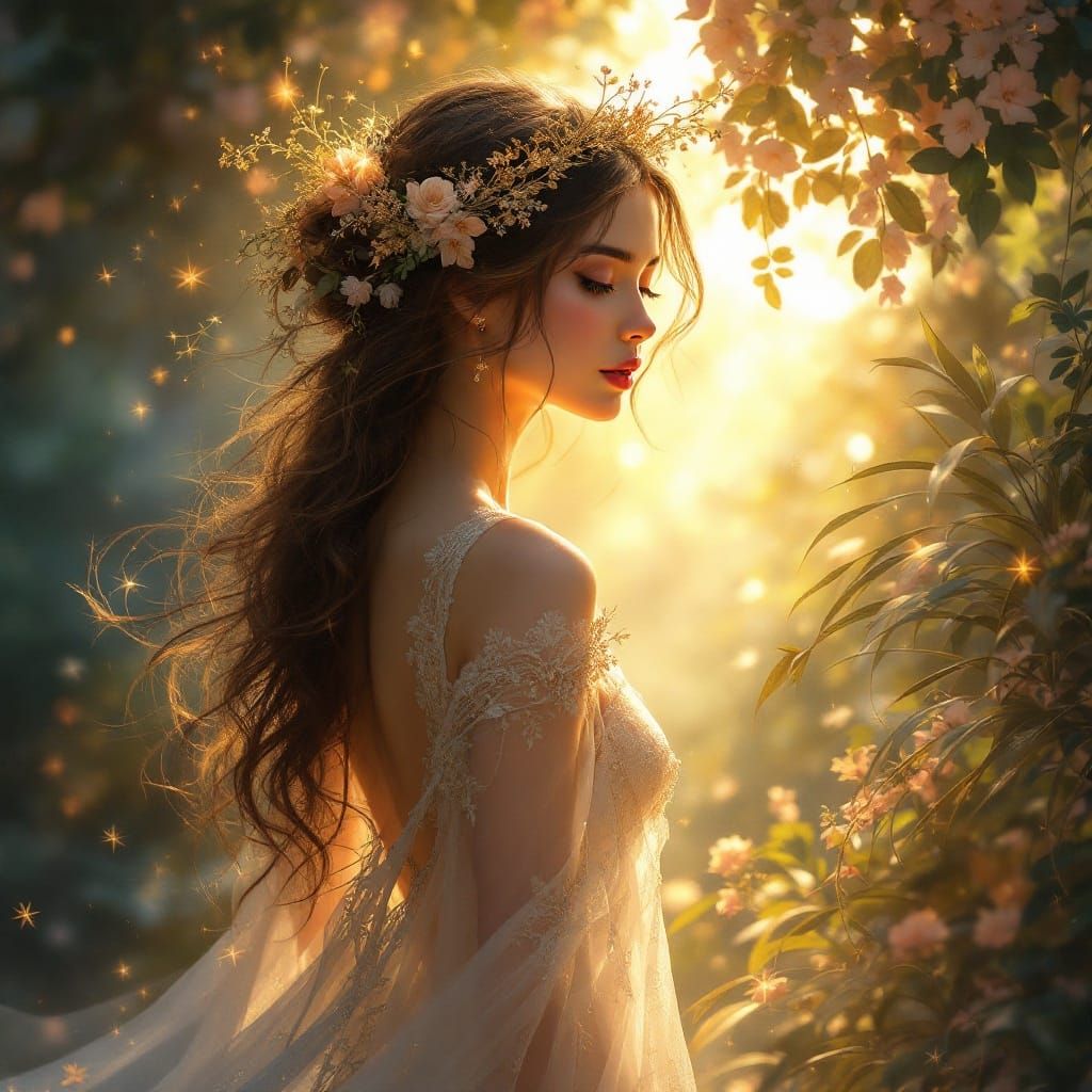 Ethereal Woman Walking, Art Nouveau Digital Painting