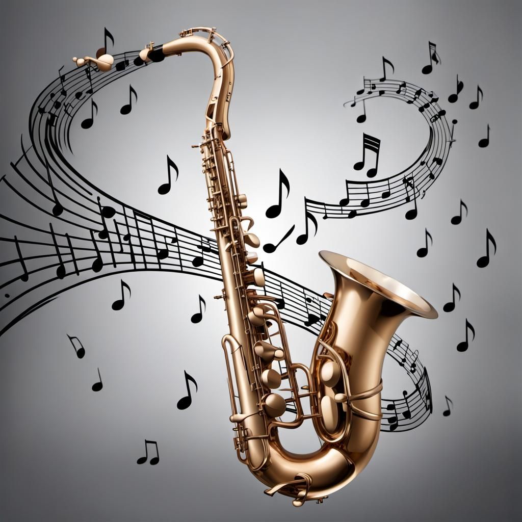 Jazz Music Notes Flowing From Instrument