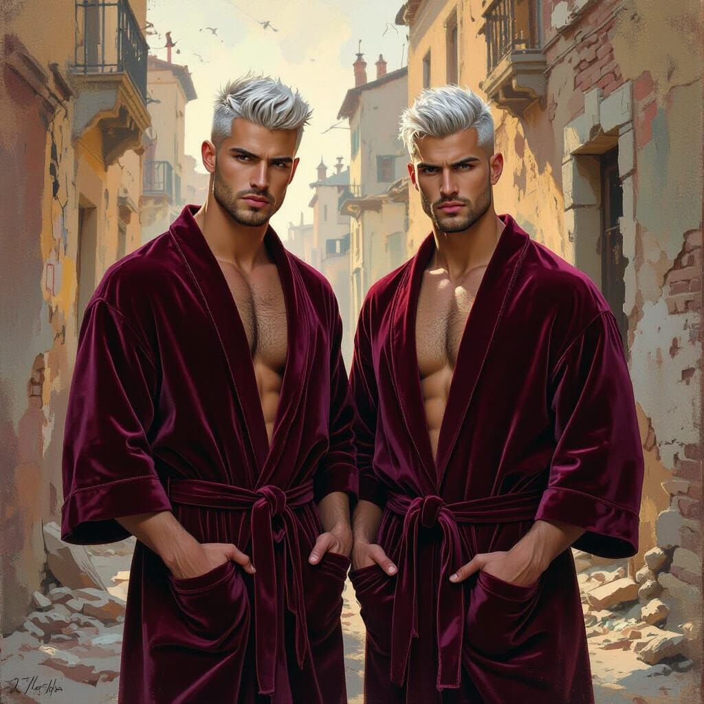 Angry Young Men in War-Torn City Oil Painting