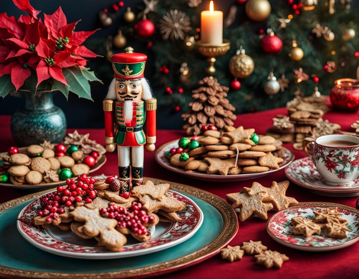 Intricate Nutcracker with Christmas Cookies in Maximalist St...