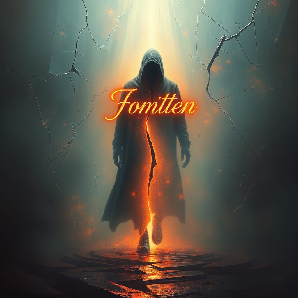 Surreal Figure Steps Through Fractured Veil of Truth