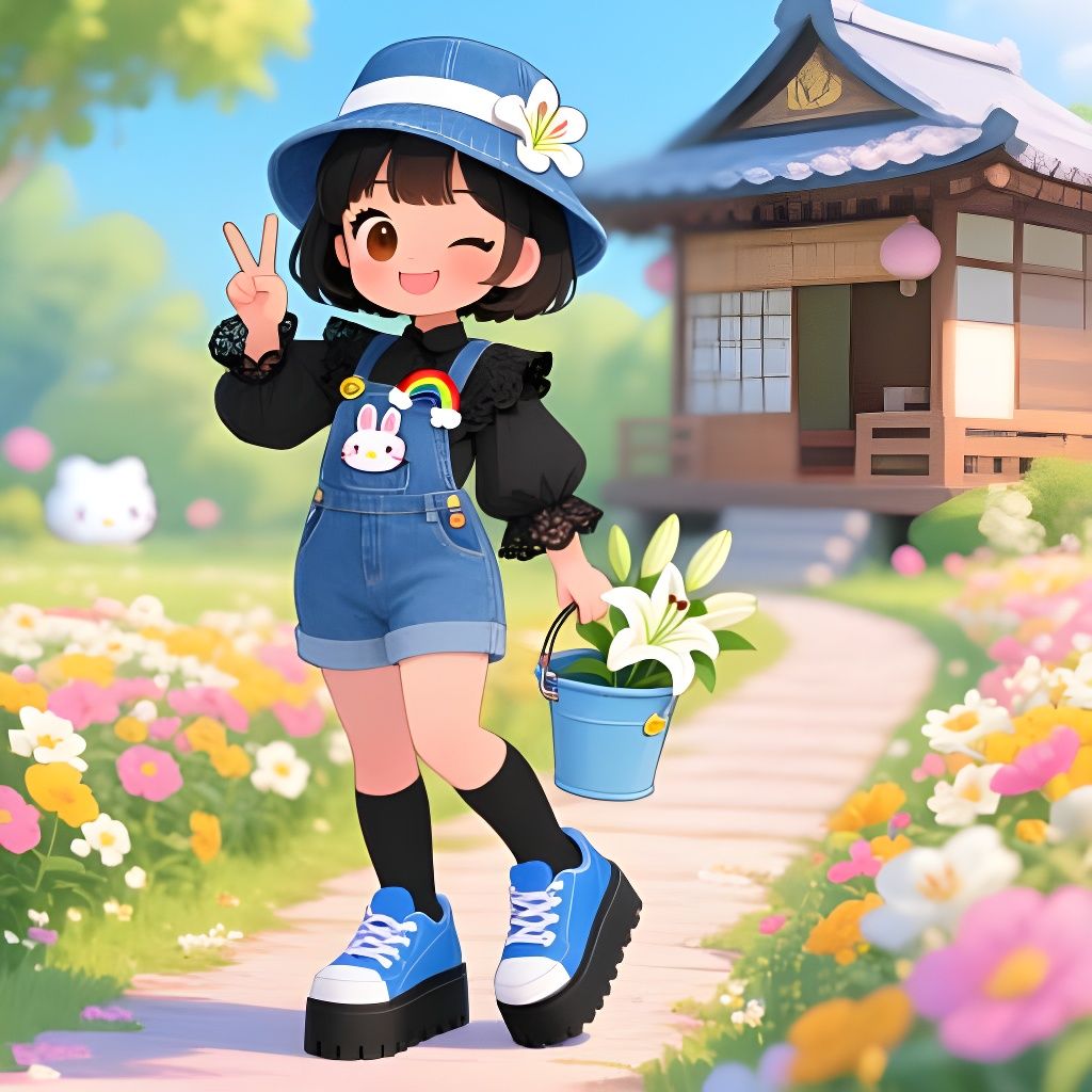 Hyper Kawaii Thai Woman in Summer Garden