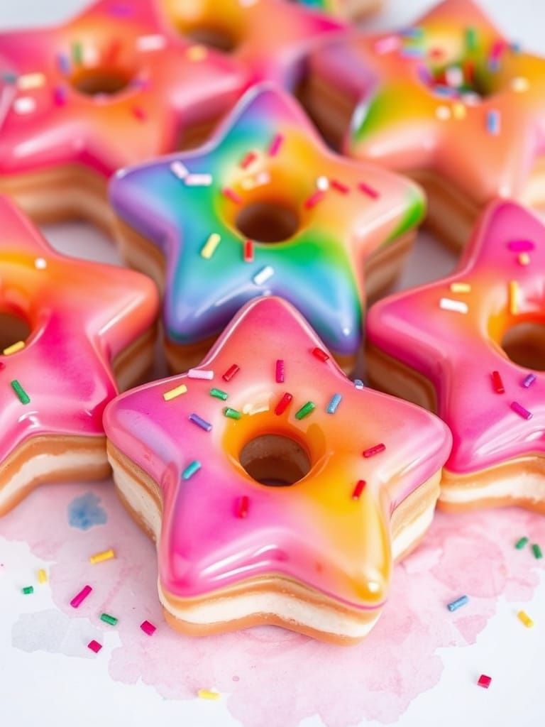 Rainbow Star Donuts in Watercolor Style