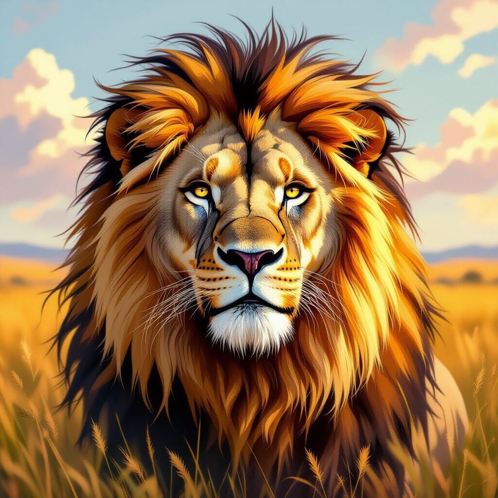 Majestic Lion in Hyper-Realistic Digital Painting
