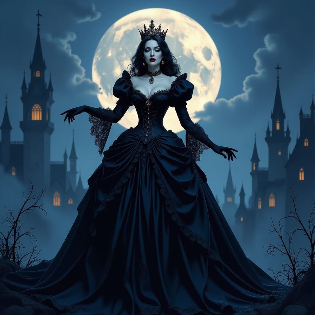 Night Queen Vampire with Shadow Wolf in Indigo