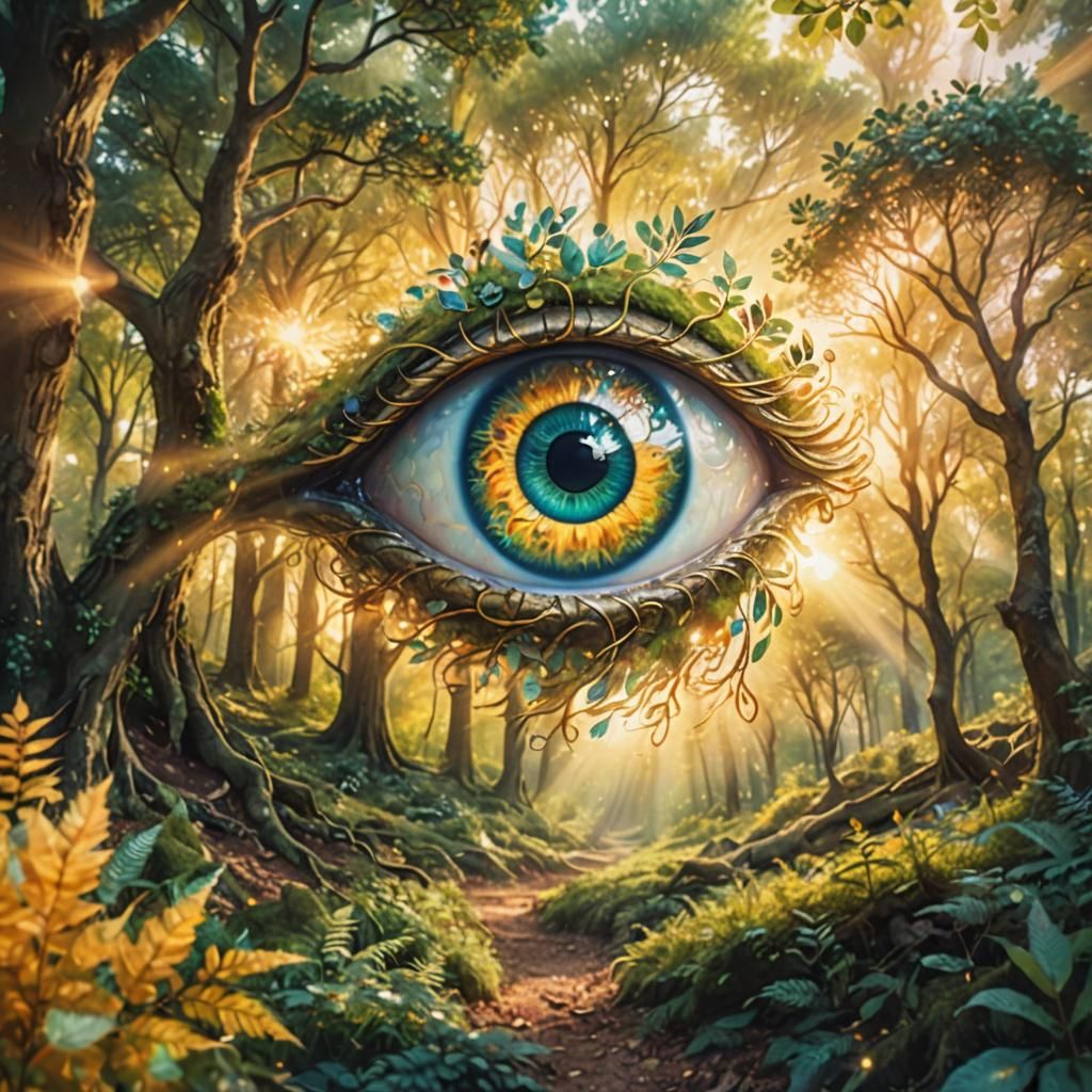 Magical Eye and Tree Fusion in Whimsical Forest