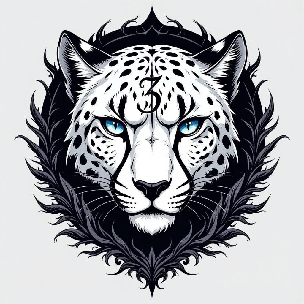 Elegant White Cheetah Tattoo Design with Number 3