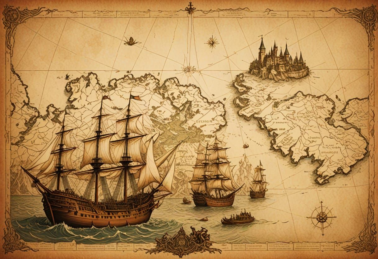 Fantastical Nautical Chart in Disney Comic Book Style