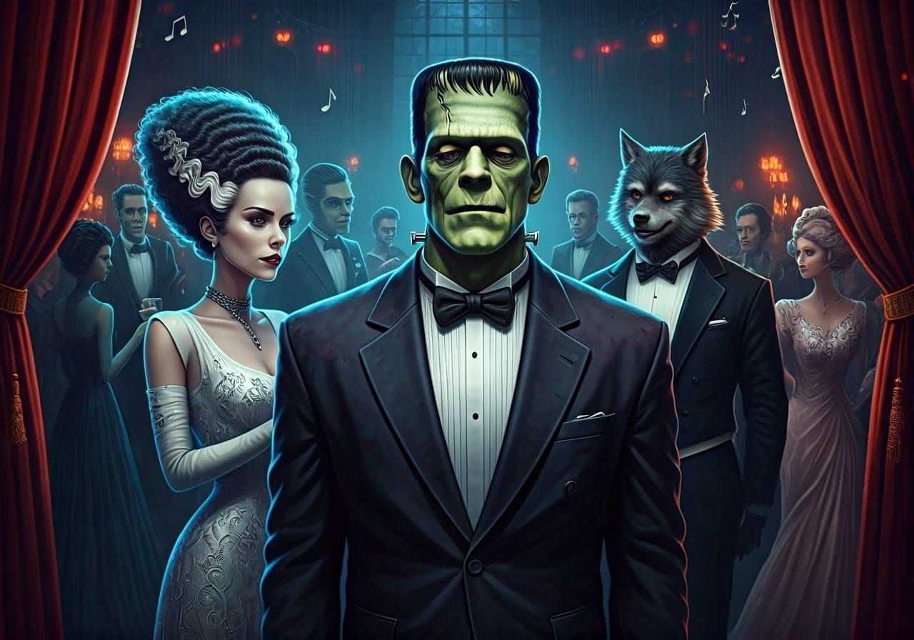 Frankenstein's Monster at a Gala, Burton-esque Illustration