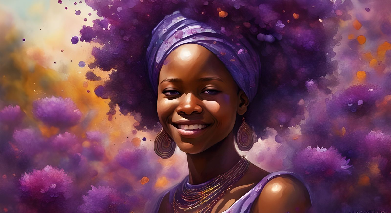 Smiling Girl Dispersing Into Violet Petals