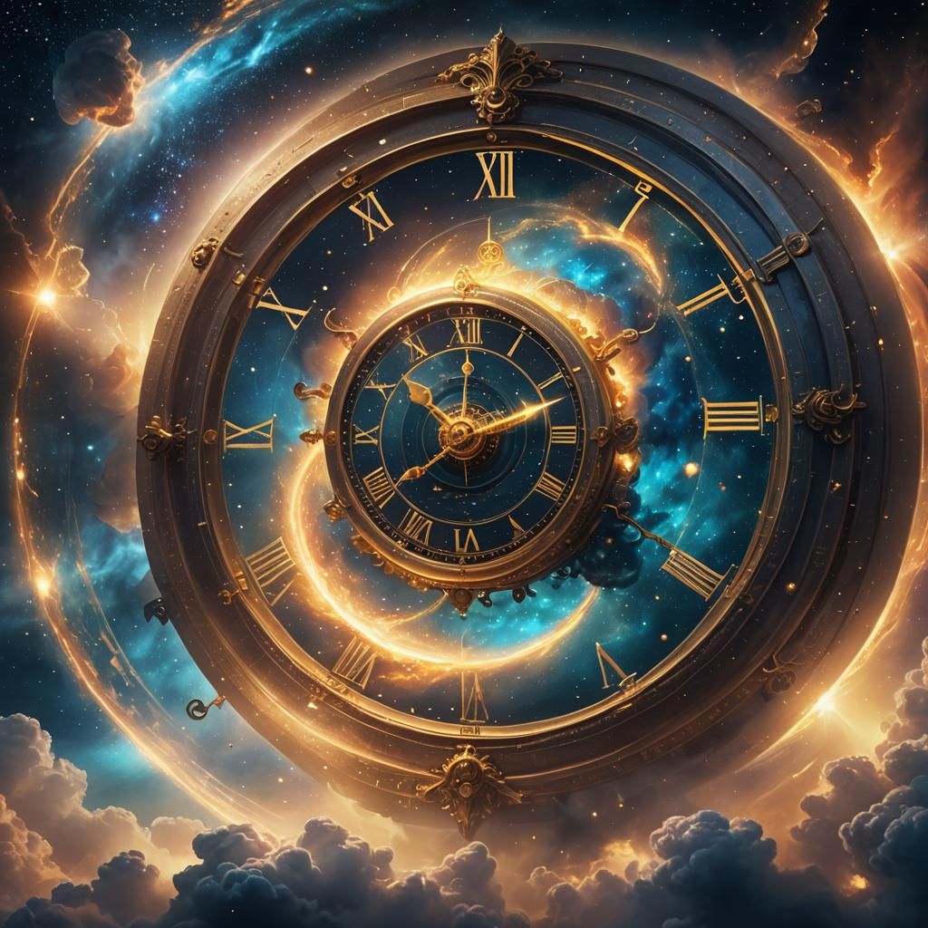 Ethereal Clock Floating in Starry Nebula: Fantasy Art