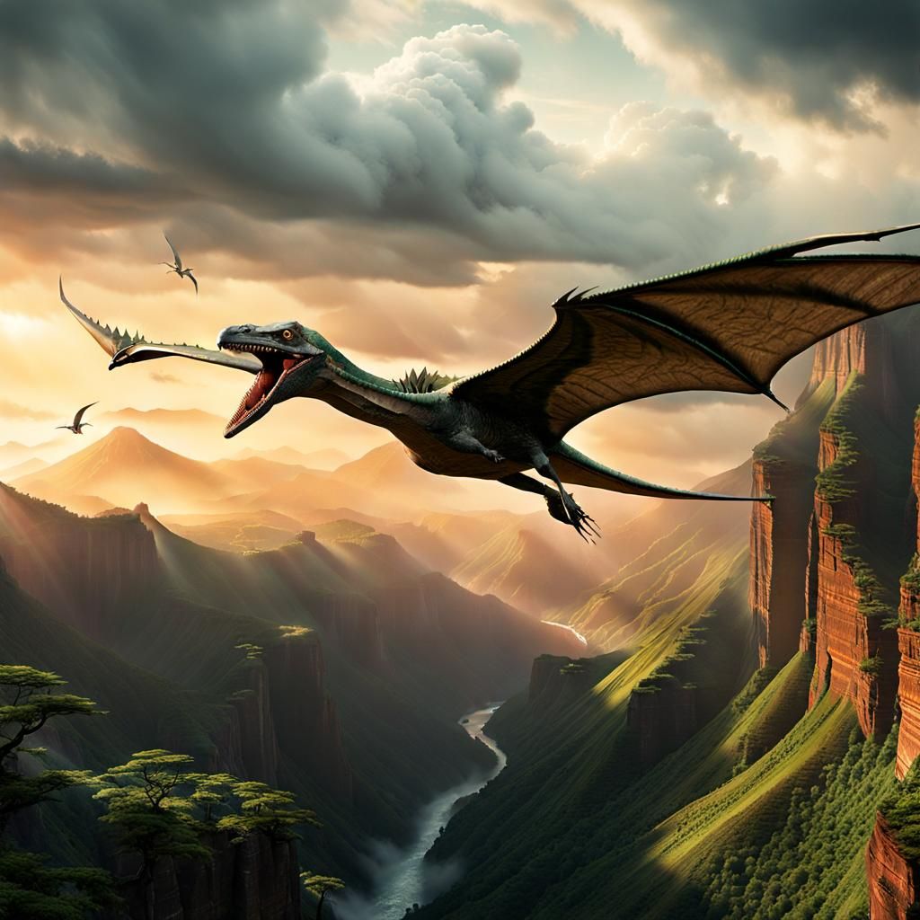 Majestic Pterosaur Soars Over Prehistoric Canyon