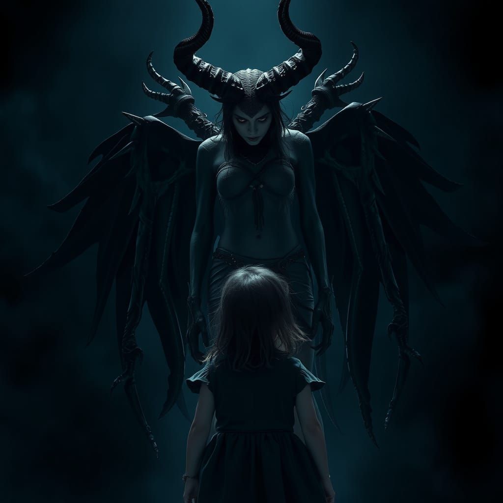 Menacing Demoness in Ominous Void: Dark Fantasy Art