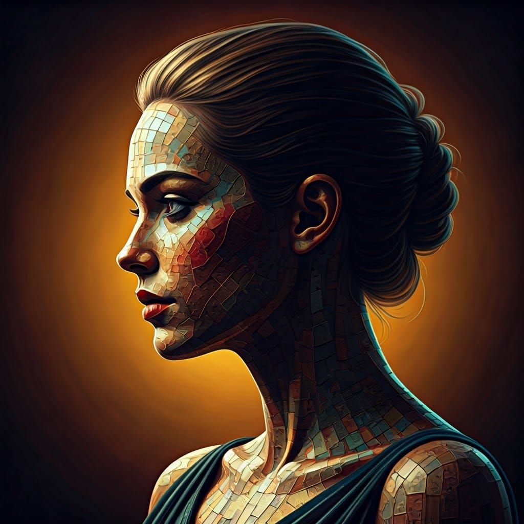 Patchwork Woman Portrait in Futuristic Realism