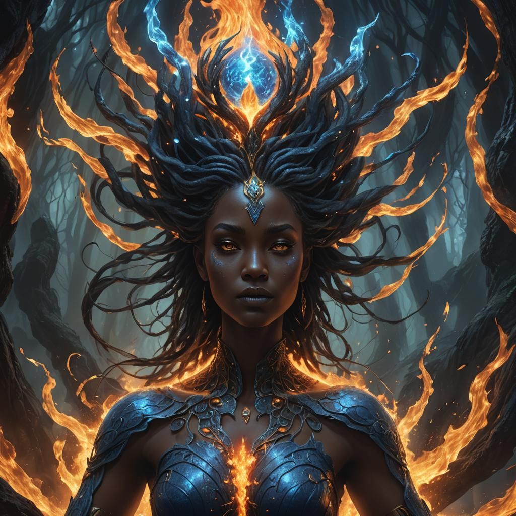 Fire Goddess Concept Art in Dark Fantasy Style