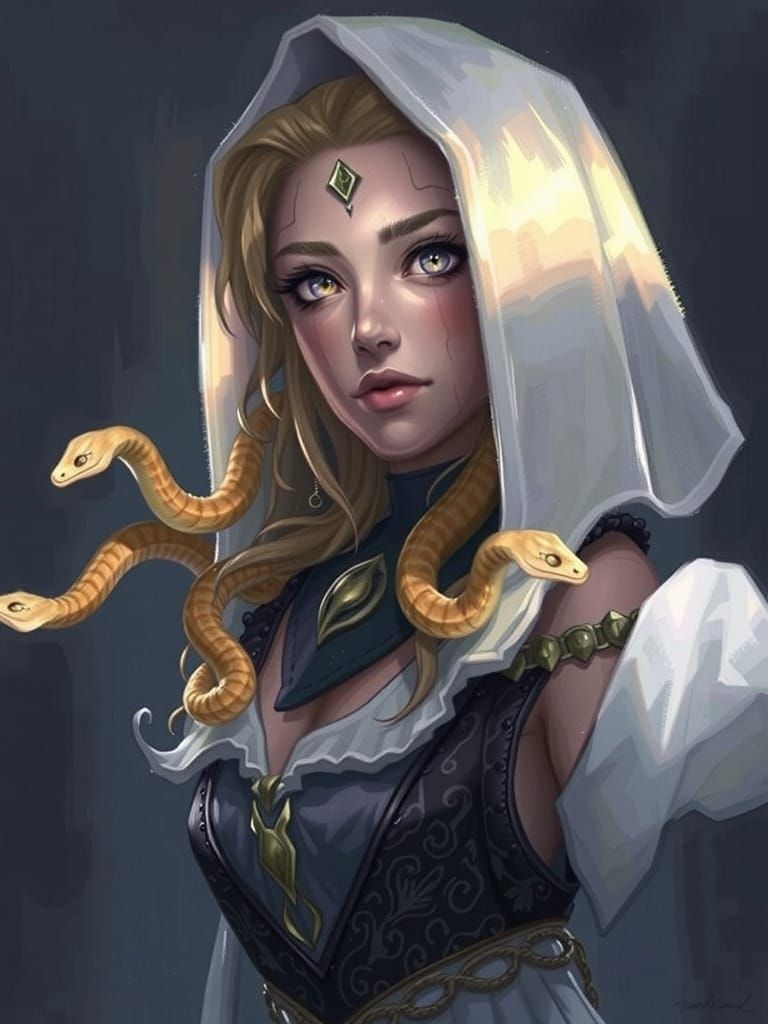 Majestic Medusa in Johan Egerkrans' Style, Impressionist Art...