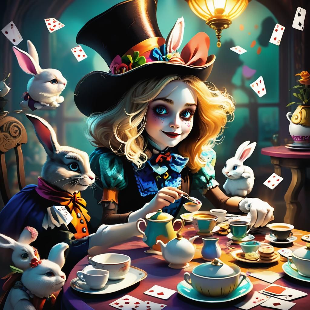 Alice in Wonderland Tea Party, Whimsical 3D Art